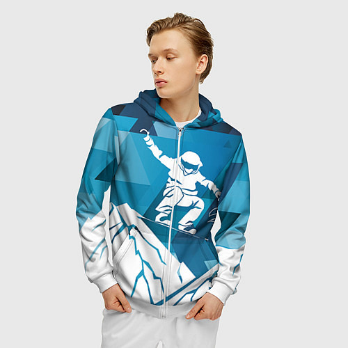 Мужская толстовка на молнии Горы и сноубордист / 3D-Белый – фото 3