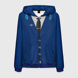 Толстовка 3D на молнии мужская Китель, цвет: 3D-синий