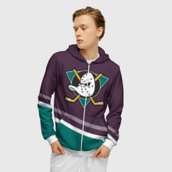 Толстовка 3D на молнии мужская Anaheim Ducks Selanne, цвет: 3D-белый — фото 2