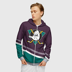 Толстовка 3D на молнии мужская Anaheim Ducks Selanne, цвет: 3D-меланж — фото 2