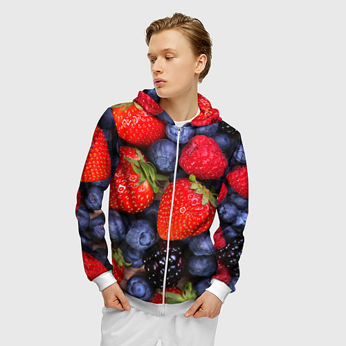 Мужская толстовка на молнии Berries / 3D-Белый – фото 3