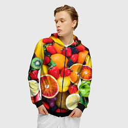 Толстовка 3D на молнии мужская Мультифрукт, цвет: 3D-черный — фото 2