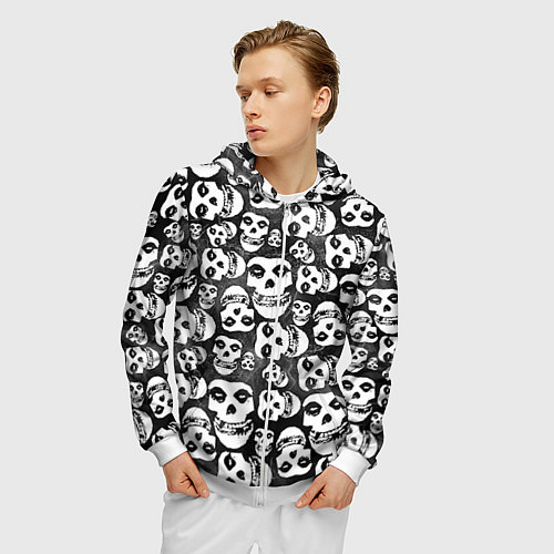 Мужская толстовка на молнии Misfits Pattern / 3D-Белый – фото 3