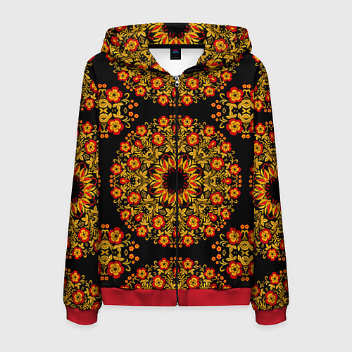 Мужская толстовка на молнии Хохлома Роспись / 3D-Красный – фото 1