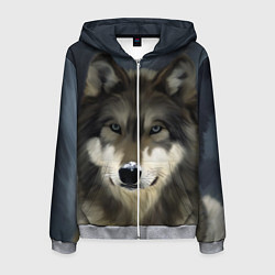 Толстовка 3D на молнии мужская Зимний волк, цвет: 3D-меланж