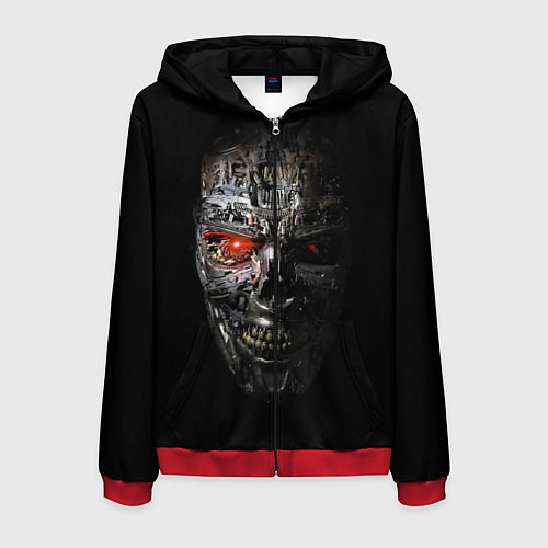 Мужская толстовка на молнии Terminator Skull / 3D-Красный – фото 1