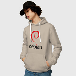 Толстовка-худи хлопковая мужская Debian цвета миндальный — фото 2