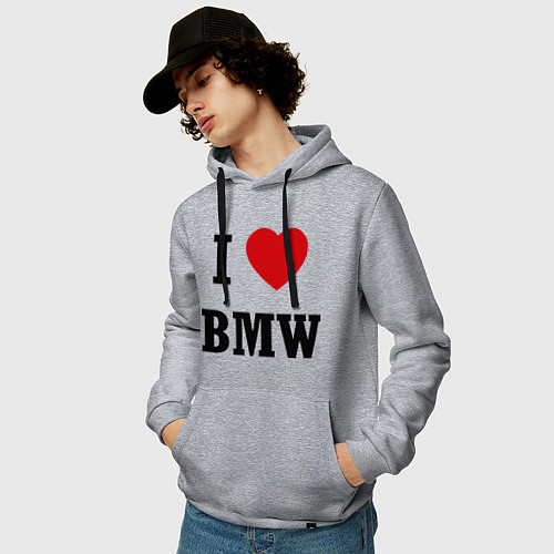 Мужская толстовка-худи I love BMW / Меланж – фото 3