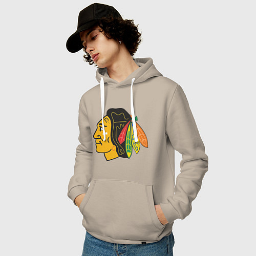 Мужская толстовка-худи Chicago Blackhawks / Миндальный – фото 3