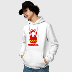 Толстовка-худи хлопковая мужская Russia dj, цвет: белый — фото 2