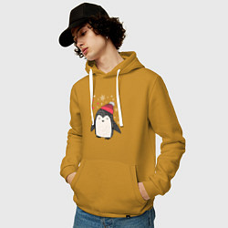 Толстовка-худи хлопковая мужская Пингвин в шапке, цвет: горчичный — фото 2
