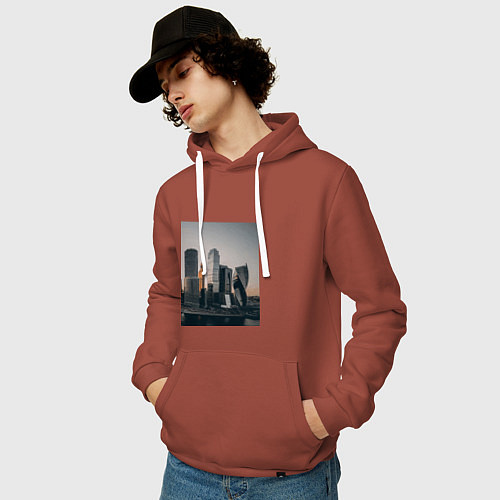 Мужская толстовка-худи Moscow City / Кирпичный – фото 3