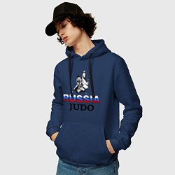 Толстовка-худи хлопковая мужская Russia judo, цвет: тёмно-синий — фото 2