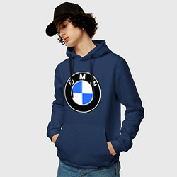 Толстовка-худи хлопковая мужская Logo BMW, цвет: тёмно-синий — фото 2