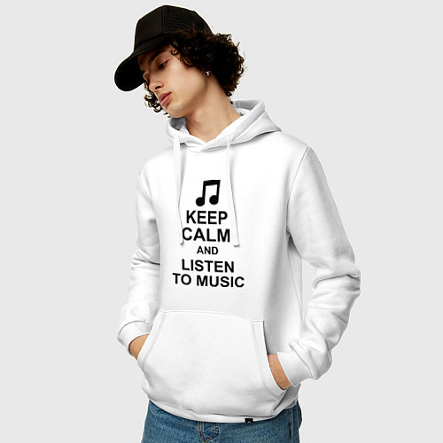 Мужская толстовка-худи Keep Calm & Listen To Music / Белый – фото 3