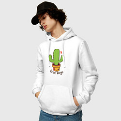 Толстовка-худи хлопковая мужская Cactus: free hugs, цвет: белый — фото 2