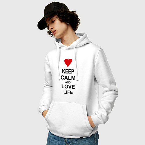 Мужская толстовка-худи Keep Calm & Love Life / Белый – фото 3