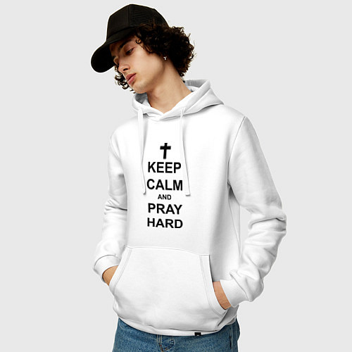 Мужская толстовка-худи Keep Calm & Pray Hard / Белый – фото 3