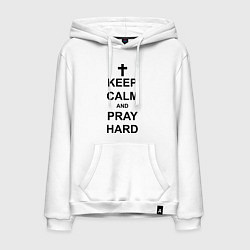 Толстовка-худи хлопковая мужская Keep Calm & Pray Hard, цвет: белый