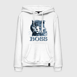 Толстовка-худи хлопковая мужская Boss cat, цвет: белый