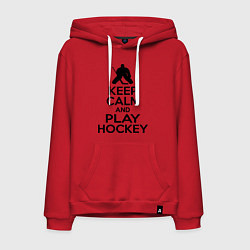Толстовка-худи хлопковая мужская Keep Calm & Play Hockey, цвет: красный
