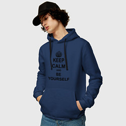 Толстовка-худи хлопковая мужская Keep Calm & Be Yourself, цвет: тёмно-синий — фото 2
