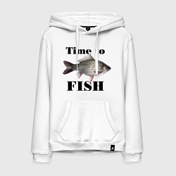 Толстовка-худи хлопковая мужская Time to fish, цвет: белый