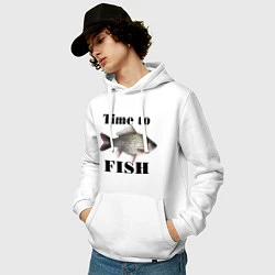 Толстовка-худи хлопковая мужская Time to fish, цвет: белый — фото 2