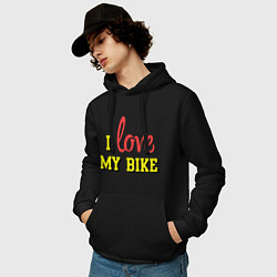 Толстовка-худи хлопковая мужская I love my bike, цвет: черный — фото 2