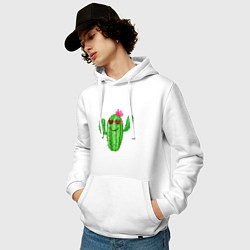 Толстовка-худи хлопковая мужская Веселый кактус, цвет: белый — фото 2