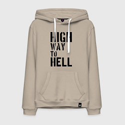 Толстовка-худи хлопковая мужская High way to hell, цвет: миндальный