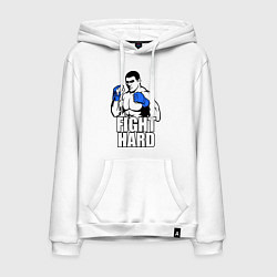 Толстовка-худи хлопковая мужская Fight hard, цвет: белый
