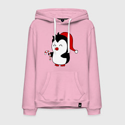 Толстовка-худи хлопковая мужская Новогодний пингвин, цвет: светло-розовый