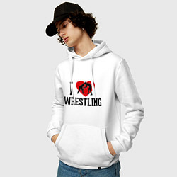 Толстовка-худи хлопковая мужская I love wrestling, цвет: белый — фото 2