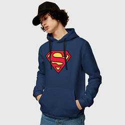 Толстовка-худи хлопковая мужская Superman logo, цвет: тёмно-синий — фото 2