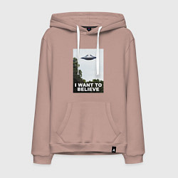 Толстовка-худи хлопковая мужская I WANT TO BELIEVE, цвет: пыльно-розовый