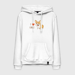 Толстовка-худи хлопковая мужская I LOVE CORGI, цвет: белый