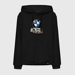Толстовка-худи хлопковая мужская BMW оскал, цвет: черный