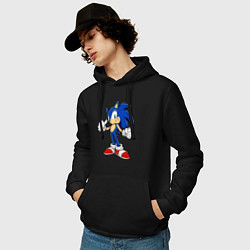 Толстовка-худи хлопковая мужская Sonic, цвет: черный — фото 2