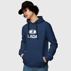 Толстовка-худи хлопковая мужская Lada цвета тёмно-синий — фото 2