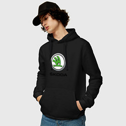 Толстовка-худи хлопковая мужская SKODA, цвет: черный — фото 2