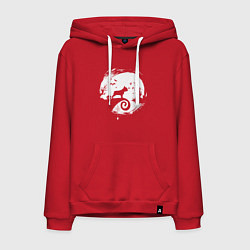 Толстовка-худи хлопковая мужская Полнолуние Французский бульдог, цвет: красный