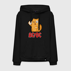 Толстовка-худи хлопковая мужская ACDC rock cat, цвет: черный