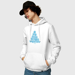 Толстовка-худи хлопковая мужская Новогодняя елка из снежинок, цвет: белый — фото 2