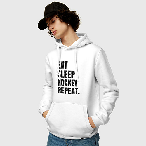Мужская толстовка-худи EAT SLEEP HOCKEY REPEAT / Белый – фото 3