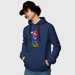 Толстовка-худи хлопковая мужская Super Mario, цвет: тёмно-синий — фото 2