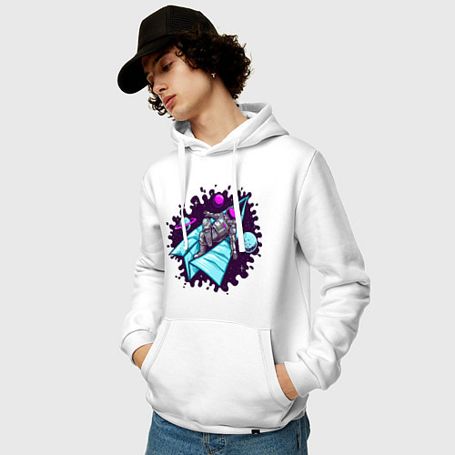 Мужская толстовка-худи КОСМИЧЕСКИЙ ПОЛЕТ / Белый – фото 3