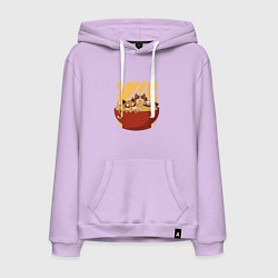 Толстовка-худи хлопковая мужская Котята в миске с лапшой, цвет: лаванда