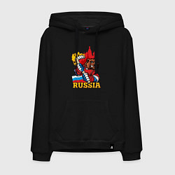 Толстовка-худи хлопковая мужская Хоккей Россия, цвет: черный
