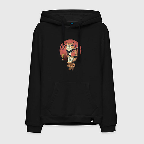 Мужская толстовка-худи Кот самурай / Черный – фото 1